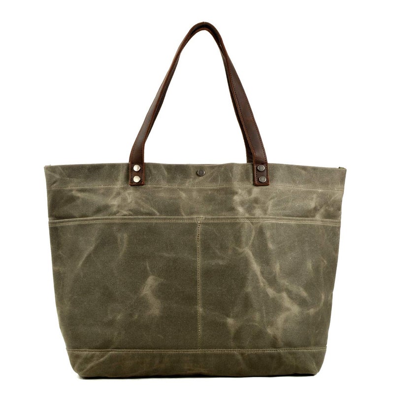 WUDON Waxed Canvas Travel Tote Bag - Extra Large Carryall Shoulder Bag for Women (Green) - Image 1